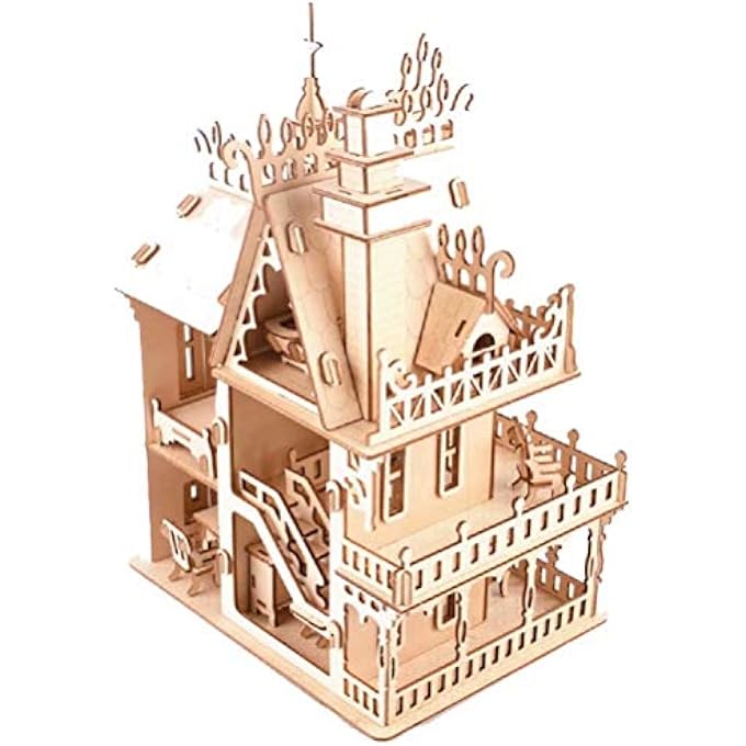3D WOODEN PUZZLE DIY CRAFT KITS- MODEL PUZZLE ASSEMBLY MODEL KIT AND HOUSE FURNITURE SET-FANTASY VILLA BIRTHDAY GIFT, FOR KIDS,TEENS AND ADULTS - Image 4